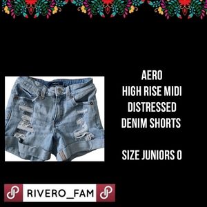 AERO | HIGH RISE MIDI |DISTRESSED DENIM SHORTS